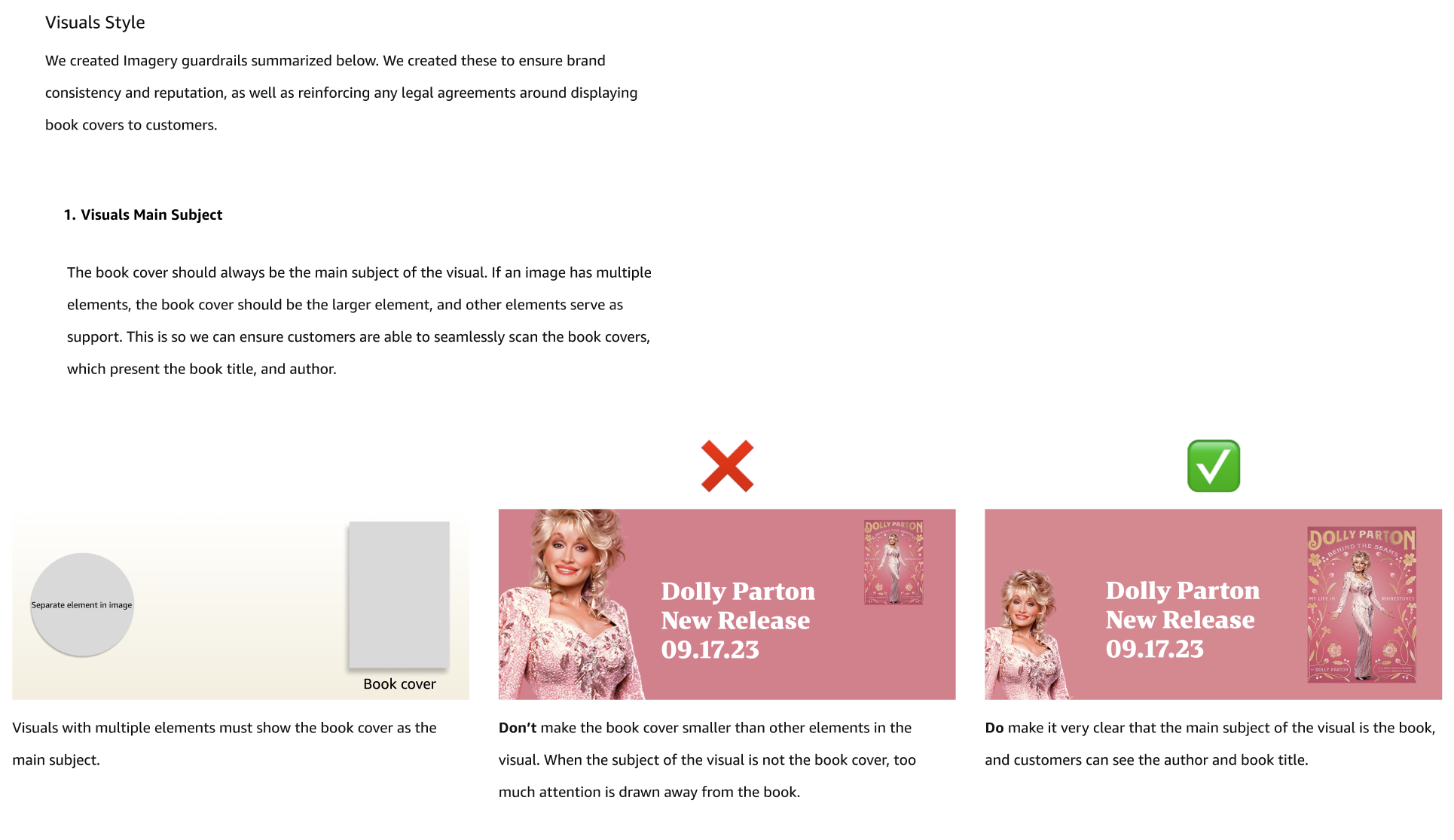 Publisher creative guidelines page covering visual style and main subject rules
