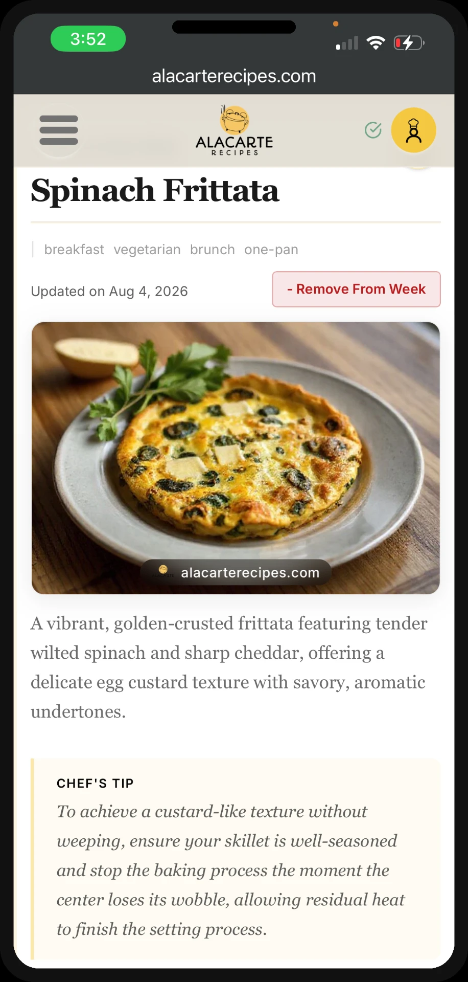 Recipe detail page on mobile